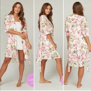 *SHOW ME YOUR MUMU* Pink Brie Belted Floral Kimono Robe Size OS